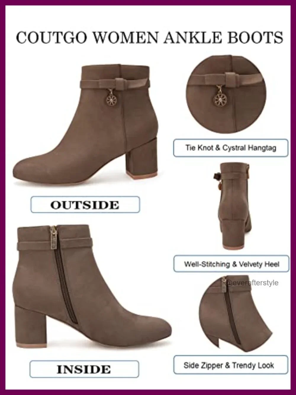Women's Ankle Boots Chunky Block Low Heel Tie Knot Side Zipper Suede